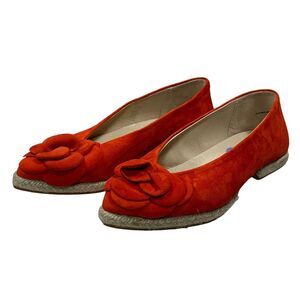 Gaimo Spain Red Suede Flats‎ Women’s 6.5 Espadrille Slip On Flower Detail NWOB